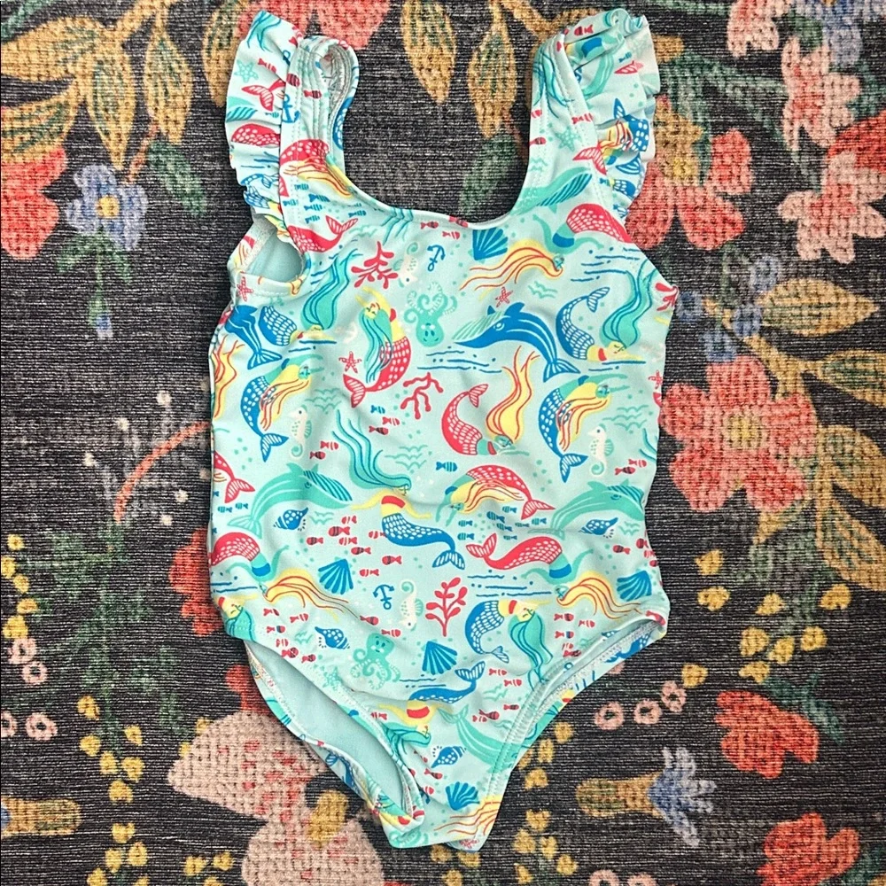 Gap Aqua Mermaid Ruffle One-Piece Swimsuit, Size 3T